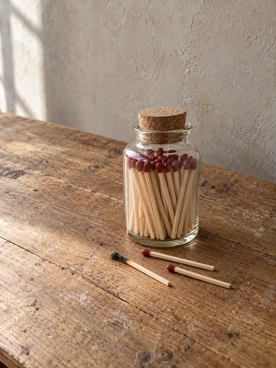 Lange lucifers in glazen pot